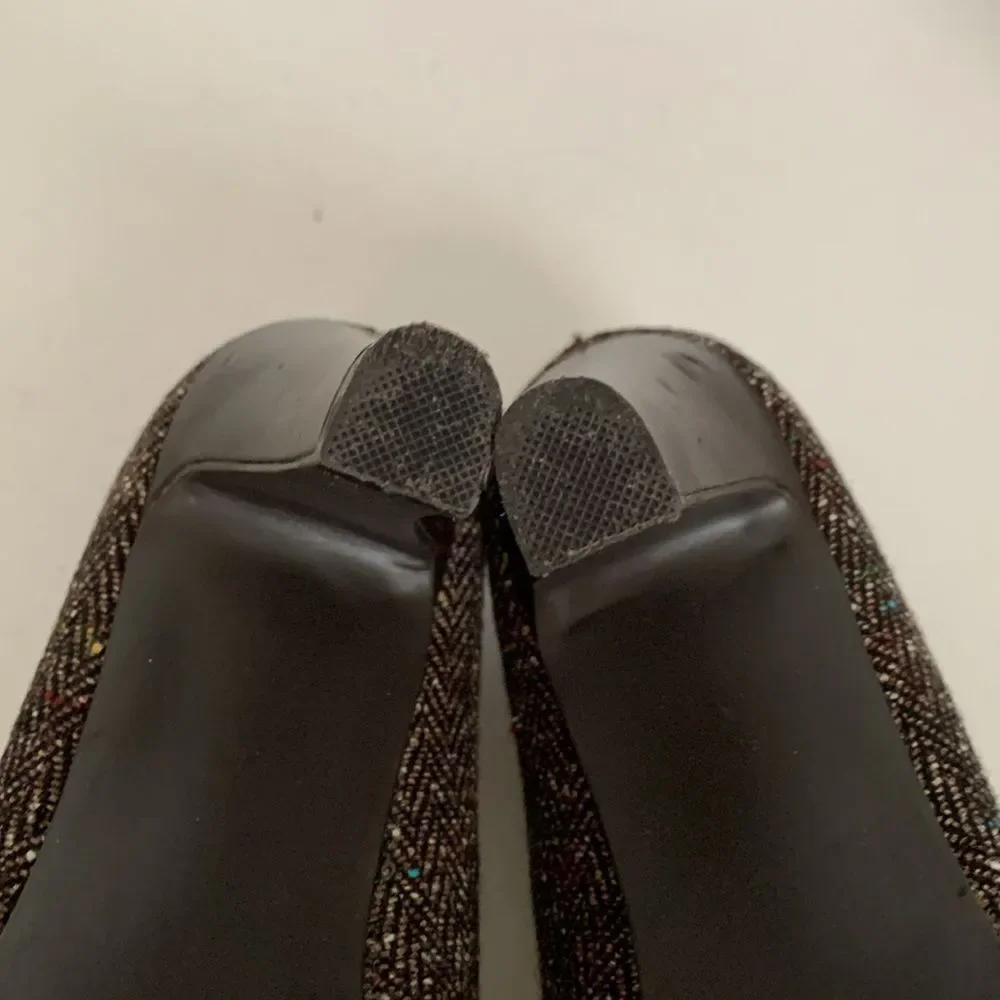 Candie's Women's Brown Beige Tweed Platform High Heeled Pumps Shoes Size 8.5M